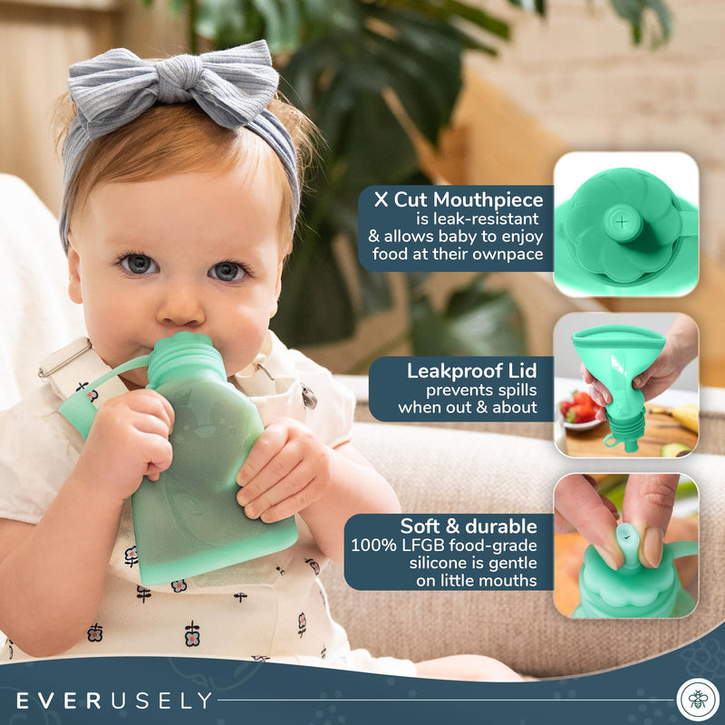 Silicone Reusable Baby Food Pouches - Green