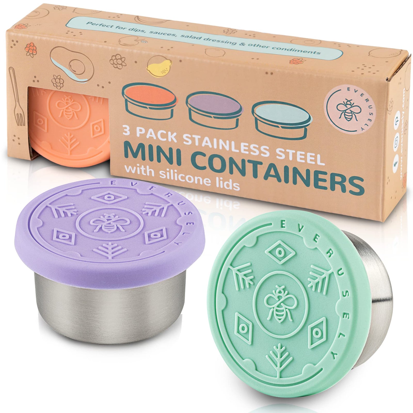 mini salad dressing container Stainless Steel Mini Salad Dressing Containers, 2.7 Oz Salad Dressing Container With Leakproof Lid, Reusable Dipping Sauces Cups, for Lunch