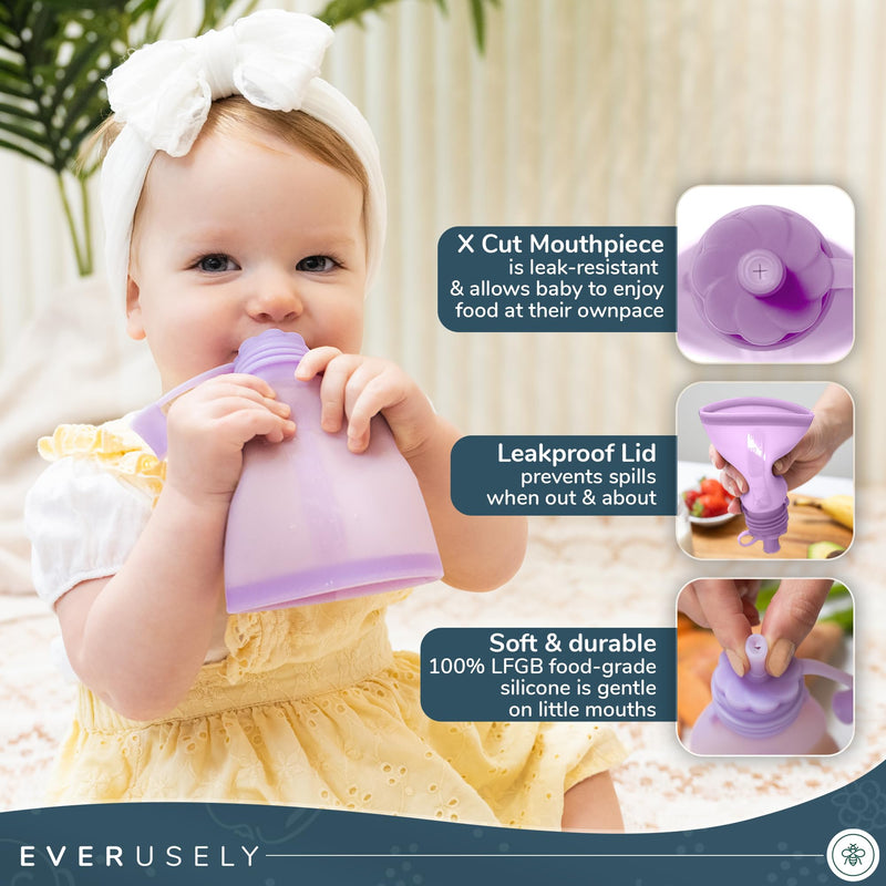 Silicone Reusable Baby Food Pouches - Lavender