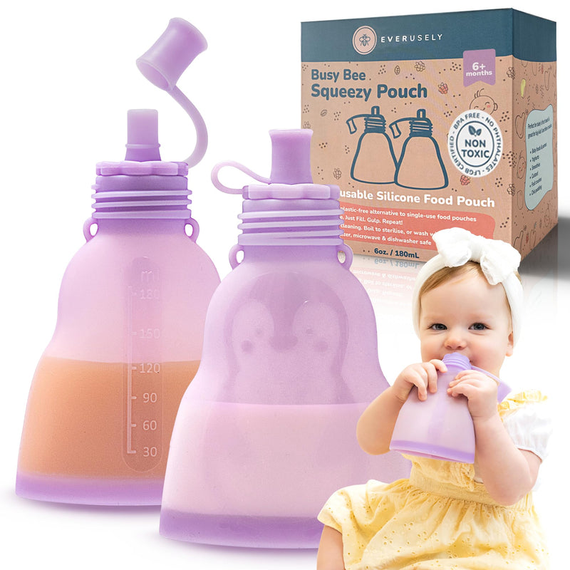 Silicone Reusable Baby Food Pouches - Lavender