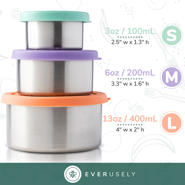  Everusely Mini 3x1.5oz Leakproof Salad Dressing Container To  Go, Stainless Steel Small Condiment Containers with Lids, For Lunch  Box,Dressing Cups with Lids,Dip Containers,Sauce Cups: Home & Kitchen
