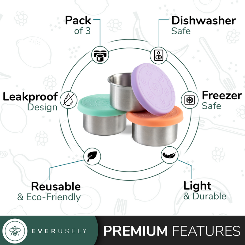 Everusely Mini 3x1.5oz Leakproof Salad Dressing Container To Go, Stainless  Steel Small Condiment Containers with Lids, For Lunch Box,Dressing Cups